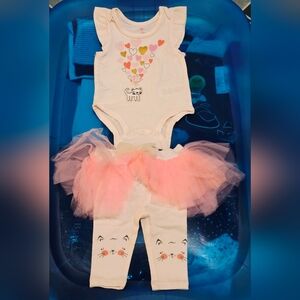 Girls Pink Heart Kitty Tutu Matching Set